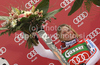 Winner Tessa Worley of France celebrates her medal won in Women giant slalom race of Audi FIS alpine skiing World Cup in Semmering, Austria. Giant slalom race of Women Audi FIS Alpine skiing World Cup 2010-11, was held on Tuesday, 28th of December 2010, in Semmering, Austria.
