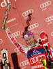 Winner Marlies Schild of Austria celebrates her medal won in Women slalom race of Audi FIS alpine skiing World Cup in Semmering, Austria. Slalom race of Women Audi FIS Alpine skiing World Cup 2010-11, was held on Wednesday, 29th of December 2010, in Semmering, Austria.
