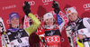 Winner Marlies Schild of Austria (M), second placed Maria Riesch of Germany (L) and third placed Manuela Moelgg of Italy (R) celebrate their medals won in Women slalom race of Audi FIS alpine skiing World Cup in Zagreb, Croatia. Slalom race of Women Audi FIS Alpine skiing World Cup 2010-11, was held on Tuesday, 4th of January 2011, in Sljeme above Zagreb, Croatia.

