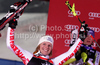 Winner Marlies Schild of Austria celebrates her medal won in Women slalom race of Audi FIS alpine skiing World Cup in Zagreb, Croatia. Slalom race of Women Audi FIS Alpine skiing World Cup 2010-11, was held on Tuesday, 4th of January 2011, in Sljeme above Zagreb, Croatia.
