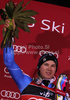 Winner Andre Myhrer of Sweden celebrates his medal won in Men slalom race of Audi FIS alpine skiing World Cup in Zagreb, Croatia. Slalom race of Men Audi FIS Alpine skiing World Cup 2010-11, was held on Thursday, 6th of January 2011, in Sljeme above Zagreb, Croatia.
