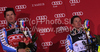Winner Andre Myhrer of Sweden (L) and third placed Mattias Hargin of Sweden (R) celebrate their medals won in Men slalom race of Audi FIS alpine skiing World Cup in Zagreb, Croatia. Slalom race of Men Audi FIS Alpine skiing World Cup 2010-11, was held on Thursday, 6th of January 2011, in Sljeme above Zagreb, Croatia.
