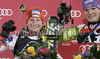 Winners, Tanja Poutiainen of Finland (L) and Maria Riesch of Germany (R) celebrate their medals won in Women night slalom race of Audi FIS alpine skiing World Cup in Flachau, Austria. Slalom race of Women Audi FIS Alpine skiing World Cup 2010-11, was held on Tuesday, 11th of January 2011, in Flachau, Austria.
