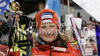 Winner Tanja Poutiainen of Finland celebrates her medal won in Women night slalom race of Audi FIS alpine skiing World Cup in Flachau, Austria. Slalom race of Women Audi FIS Alpine skiing World Cup 2010-11, was held on Tuesday, 11th of January 2011, in Flachau, Austria.
