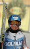 Tanja Poutiainen of Finland reacts in finish of first run of Women giant slalom race of Audi FIS alpine skiing World Cup in Maribor, Slovenia. Giant slalom race of Women Audi FIS Alpine skiing World Cup 2010-11, was held on Saturday, 15th of January 2011, in Maribor, Slovenia.

