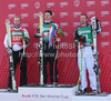 Georg Streitberger (AUT) (L) 2nd place Ivica Kostelic (CRO) (C) Winner and Aksel Lund Svindal (NOR) (R) 3rd  during the flower ceremony for the 2011 Hahnenkamm Super Giant Slalom race (Super G)part of  Audi FIS World Cup races in Kitzbuhel Austria.
