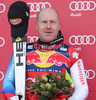 Didier Cuche (SUI) the race winner at the presentation ceremony for the 71st Hahnenkamm downhill race part of  Audi FIS World Cup races in Kitzbuhel Austria.
