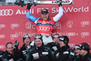 Didier Cuche (SUI) the race winner and his team at the presentation ceremony for the 71st Hahnenkamm downhill race part of  Audi FIS World Cup races in Kitzbuhel Austria.
