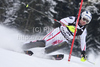 Romed Baumann (AUT) attacks a control gate while competing in the slalom race part of  Audi FIS World Cup races in Kitzbuhel Austria.
