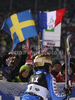 Third placed Mattias Hargin of Sweden reacts in finish of second run of Men slalom race of Audi FIS alpine skiing World Cup in Schladming, Austria. Traditional Night slalom race of Men Audi FIS Alpine skiing World Cup 2010-11, was held on Tuesday, 25th of January 2011, in Schladming, Austria.
