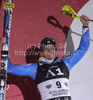 Third placed Mattias Hargin of Sweden celebrates his medal won in Men slalom race of Audi FIS alpine skiing World Cup in Schladming, Austria. Traditional Night slalom race of Men Audi FIS Alpine skiing World Cup 2010-11, was held on Tuesday, 25th of January 2011, in Schladming, Austria.
