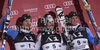 Winner Jean-Baptiste Grange of France (M), second placed Andre Myhrer of Sweden (L) and third placed Mattias Hargin of Sweden (R) celebrate their medals won in Men slalom race of Audi FIS alpine skiing World Cup in Schladming, Austria. Traditional Night slalom race of Men Audi FIS Alpine skiing World Cup 2010-11, was held on Tuesday, 25th of January 2011, in Schladming, Austria.
