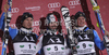 Winner Jean-Baptiste Grange of France (M), second placed Andre Myhrer of Sweden (L) and third placed Mattias Hargin of Sweden (R) celebrate their medals won in Men slalom race of Audi FIS alpine skiing World Cup in Schladming, Austria. Traditional Night slalom race of Men Audi FIS Alpine skiing World Cup 2010-11, was held on Tuesday, 25th of January 2011, in Schladming, Austria.

