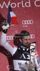 Winner Jean-Baptiste Grange of France celebrates his medal won in Men slalom race of Audi FIS alpine skiing World Cup in Schladming, Austria. Traditional Night slalom race of Men Audi FIS Alpine skiing World Cup 2010-11, was held on Tuesday, 25th of January 2011, in Schladming, Austria.
