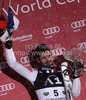 Winner Jean-Baptiste Grange of France celebrates his medal won in Men slalom race of Audi FIS alpine skiing World Cup in Schladming, Austria. Traditional Night slalom race of Men Audi FIS Alpine skiing World Cup 2010-11, was held on Tuesday, 25th of January 2011, in Schladming, Austria.

