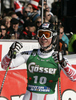 Hannes Reichelt of Austria reacts at the finish of the mens Super G race of FIS Audi Alpine World cup in Hinterstoder, Austria. mens  Super G race of FIS Audi Alpine World cup in season 2010 / 2011 was held on Saturday, 5th of February 2011 on Hannes Trinkl race track at Hinterstoder, Austria. 
