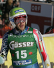 Bode Miller of USA reacts at the finish of the mens Super G race of FIS Audi Alpine World cup in Hinterstoder, Austria. mens  Super G race of FIS Audi Alpine World cup in season 2010 / 2011 was held on Saturday, 5th of February 2011 on Hannes Trinkl race track at Hinterstoder, Austria. 

