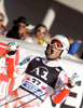 Marcus Sandell of Finland reacts in finish of second run of Men Giant slalom race of Audi FIS alpine skiing World Cup in Hinterstoder, Austria. Giant slalom race of Men Audi FIS Alpine skiing World Cup 2010-11, was held on Sunday, 6th of February 2011, in Hinterstoder, Austria.
