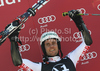 Winner Philipp Schoerghofer of Austria celebrates his medal won in Men Giant slalom race of Audi FIS alpine skiing World Cup in Hinterstoder, Austria. Giant slalom race of Men Audi FIS Alpine skiing World Cup 2010-11, was held on Sunday, 6th of February 2011, in Hinterstoder, Austria.
