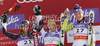 From L to R: second placed Julia Mancuso of USA, winner Elisabeth Goergl of Austria and third placed Maria Riesch of Germany at the flower ceremony of the ladies Super G race of FIS Alpine World Ski Championships in Garmisch Partenkirchen, Germany. The ladies Super G race of FIS Alpine World Ski Championships was held on Tuesday, 8th of February 2011 on course Kandahar1 at Garmisch Partenkirchen, Germany. 
