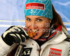 Winner Elisabeth Goergl of Austria celebrates her gold medal won in Super G race of FIS Alpine World Ski Championships in Garmisch Partenkirchen, Germany. The ladies Super G race of FIS Alpine World Ski Championships was held on Tuesday, 8th of February 2011 on course Kandahar1 at Garmisch Partenkirchen, Germany. 
