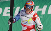 Fourth placed Didier Cuche of Switzerland reacts in finish of Men Super-G race of FIS alpine skiing World Championships in Garmisch-Partenkirchen, Germany. Super-G race of Men Super-G race of FIS alpine skiing World Championships, was held on Wednesday, 9th of February 2011, in Garmisch-Partenkirchen, Germany.

