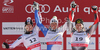 Winner Christof Innerhofer of Italy (M),  second placed Hannes Reichelt of Austria (L) and third placed Ivica Kostelic of Croatia (R) celebrate their medals won in Men Super-G race of FIS alpine skiing World Championships in Garmisch-Partenkirchen, Germany. Super-G race of Men Super-G race of FIS alpine skiing World Championships, was held on Wednesday, 9th of February 2011, in Garmisch-Partenkirchen, Germany.
