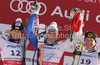 Winner Christof Innerhofer of Italy (M),  second placed Hannes Reichelt of Austria (L) and third placed Ivica Kostelic of Croatia (R) celebrate their medals won in Men Super-G race of FIS alpine skiing World Championships in Garmisch-Partenkirchen, Germany. Super-G race of Men Super-G race of FIS alpine skiing World Championships, was held on Wednesday, 9th of February 2011, in Garmisch-Partenkirchen, Germany.
