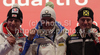 Winner Christof Innerhofer of Italy (M), second placed Hannes Reichelt of Austria (L) and third placed Ivica Kostelic of Croatia (R) celebrate their medals won in Women Super-G race of FIS alpine skiing World Championships in Garmisch-Partenkirchen, Germany. Super-G race of Women Super-G race of FIS alpine skiing World Championships, was held on Tuesday, 8th of February 2011, in Garmisch-Partenkirchen, Germany.
