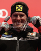 Third placed Ivica Kostelic of Croatia celebrates his medal won in Women Super-G race of FIS alpine skiing World Championships in Garmisch-Partenkirchen, Germany. Super-G race of Women Super-G race of FIS alpine skiing World Championships, was held on Tuesday, 8th of February 2011, in Garmisch-Partenkirchen, Germany.
