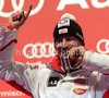 Second placed Hannes Reichelt of Austria celebrates his medal won in Women Super-G race of FIS alpine skiing World Championships in Garmisch-Partenkirchen, Germany. Super-G race of Women Super-G race of FIS alpine skiing World Championships, was held on Tuesday, 8th of February 2011, in Garmisch-Partenkirchen, Germany.
