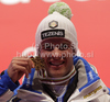 Winner Christof Innerhofer of Italy celebrates his medal won in Women Super-G race of FIS alpine skiing World Championships in Garmisch-Partenkirchen, Germany. Super-G race of Women Super-G race of FIS alpine skiing World Championships, was held on Tuesday, 8th of February 2011, in Garmisch-Partenkirchen, Germany.

