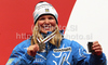 Third placed Anja Paerson of Sweden celebrates her medal won in Women super combined race of FIS alpine skiing World Championships in Garmisch-Partenkirchen, Germany. Super combined race of Women FIS alpine skiing World Championships, was held on Friday, 11th of February 2011, in Garmisch-Partenkirchen, Germany.
