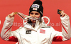 Winner Anna Fenninger of Austria celebrates her medal won in Women super combined race of FIS alpine skiing World Championships in Garmisch-Partenkirchen, Germany. Super combined race of Women FIS alpine skiing World Championships, was held on Friday, 11th of February 2011, in Garmisch-Partenkirchen, Germany.
