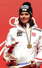 Winner Anna Fenninger of Austria celebrates her medal won in Women super combined race of FIS alpine skiing World Championships in Garmisch-Partenkirchen, Germany. Super combined race of Women FIS alpine skiing World Championships, was held on Friday, 11th of February 2011, in Garmisch-Partenkirchen, Germany.
