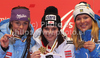 Winner Anna Fenninger of Austria (M), second placed Tina Maze of Slovenia (L) and third placed Anja Paerson of Sweden (R) celebrate their medals won in Women super combined race of FIS alpine skiing World Championships in Garmisch-Partenkirchen, Germany. Super combined race of Women FIS alpine skiing World Championships, was held on Friday, 11th of February 2011, in Garmisch-Partenkirchen, Germany.
