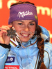 Second placed Tina Maze of Slovenia celebrates her medal won in Women super combined race of FIS alpine skiing World Championships in Garmisch-Partenkirchen, Germany. Super combined race of Women FIS alpine skiing World Championships, was held on Friday, 11th of February 2011, in Garmisch-Partenkirchen, Germany.
