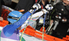 Christof Innerhofer of Italy reacts in the finish of Mens Downhill race of FIS alpine skiing World Championships in Garmisch-Partenkirchen, Germany. Mens Downhill race of FIS alpine skiing World Championships, was held on Saturday, 12th of February 2011, in Garmisch-Partenkirchen, Germany.
