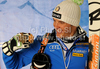 Third placed Christof Innerhofer of Italy celebrates his medal won in Men downhill race of FIS alpine skiing World Championships in Garmisch-Partenkirchen, Germany. Men downhill race of FIS alpine skiing World Championships, was held on Saturday, 12th of February 2011, in Garmisch-Partenkirchen, Germany.
