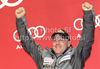 Second placed Didier Cuche of Switzerland celebrates his medal won in Men downhill race of FIS alpine skiing World Championships in Garmisch-Partenkirchen, Germany. Men downhill race of FIS alpine skiing World Championships, was held on Saturday, 12th of February 2011, in Garmisch-Partenkirchen, Germany.
