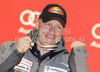 Second placed Didier Cuche of Switzerland celebrates his medal won in Men downhill race of FIS alpine skiing World Championships in Garmisch-Partenkirchen, Germany. Men downhill race of FIS alpine skiing World Championships, was held on Saturday, 12th of February 2011, in Garmisch-Partenkirchen, Germany.
