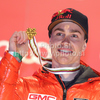 Winner Erik Guay of Canada celebrates his medal won in Men downhill race of FIS alpine skiing World Championships in Garmisch-Partenkirchen, Germany. Men downhill race of FIS alpine skiing World Championships, was held on Saturday, 12th of February 2011, in Garmisch-Partenkirchen, Germany.
