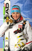 Winner Elisabeth Goergl of Austria celebrates her medal won in women downhill race of FIS alpine skiing World Championships in Garmisch-Partenkirchen, Germany. Women downhill race of FIS alpine skiing World Championships, was held on Sunday, 13th of February 2011, in Garmisch-Partenkirchen, Germany.
