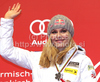 Second placed Lindsey Vonn of USA celebrates her medal won in Women downhill race of FIS alpine skiing World Championships in Garmisch-Partenkirchen, Germany. Women downhill race of FIS alpine skiing World Championships, was held on Sunday, 13th of February 2011, in Garmisch-Partenkirchen, Germany.
