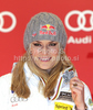 Second placed Lindsey Vonn of USA celebrates her medal won in Women downhill race of FIS alpine skiing World Championships in Garmisch-Partenkirchen, Germany. Women downhill race of FIS alpine skiing World Championships, was held on Sunday, 13th of February 2011, in Garmisch-Partenkirchen, Germany.
