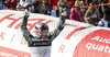 Winner Aksel Lund Svindal of Norway reacts in finish of slalom of men super combined race of FIS alpine skiing World Championships in Garmisch-Partenkirchen, Germany. Men super combined race of FIS alpine skiing World Championships, was held on Monday, 14th of February 2011, in Garmisch-Partenkirchen, Germany.
