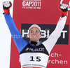 Third placed Peter Fill of Italy celebrates his medal won in men super combined race of FIS alpine skiing World Championships in Garmisch-Partenkirchen, Germany. Men super combined race of FIS alpine skiing World Championships, was held on Monday, 14th of February 2011, in Garmisch-Partenkirchen, Germany.
