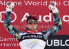 Winner Aksel Lund Svindal of Norway celebrates his medal won in men super combined race of FIS alpine skiing World Championships in Garmisch-Partenkirchen, Germany. Men super combined race of FIS alpine skiing World Championships, was held on Monday, 14th of February 2011, in Garmisch-Partenkirchen, Germany.
