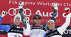 Winner Aksel Lund Svindal of Norway (M), second placed Christof Innerhofer of Italy (L) and third placed Peter Fill of Italy (R) celebrate their medals won in men super combined race of FIS alpine skiing World Championships in Garmisch-Partenkirchen, Germany. Men super combined race of FIS alpine skiing World Championships, was held on Monday, 14th of February 2011, in Garmisch-Partenkirchen, Germany.

