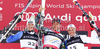 Winner Aksel Lund Svindal of Norway (M), second placed Christof Innerhofer of Italy (L) and third placed Peter Fill of Italy (R) celebrate their medals won in men super combined race of FIS alpine skiing World Championships in Garmisch-Partenkirchen, Germany. Men super combined race of FIS alpine skiing World Championships, was held on Monday, 14th of February 2011, in Garmisch-Partenkirchen, Germany.
